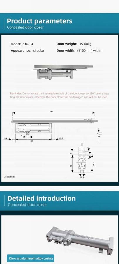 Aluminum hydraulic concealed mounted door closer